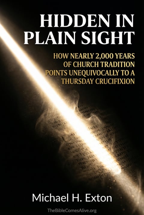 Book cover for Hidden in Plain Sight by Michael H. Exton, featuring a beam of light across ancient text on a dark background