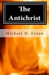 Book cover of The Antichrist by Michael H. Exton, featuring orange flame background and black title banner